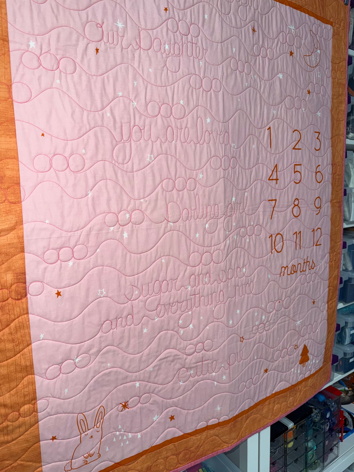 “Birthday” Baby Growth Quilt - FINISHED QUILT - Pink - 40" x 48"