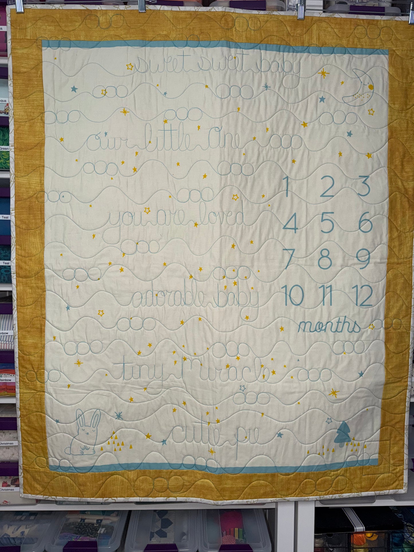 “Birthday” Baby Growth Quilt - FINISHED QUILT - Yellow - 40' X 48"