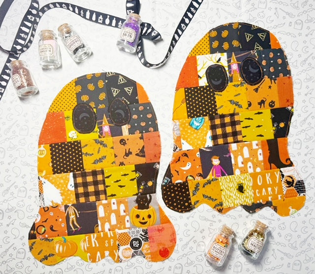 Patchwork Applique - Ghosties - Raw Edge Applique Orange Ghosts