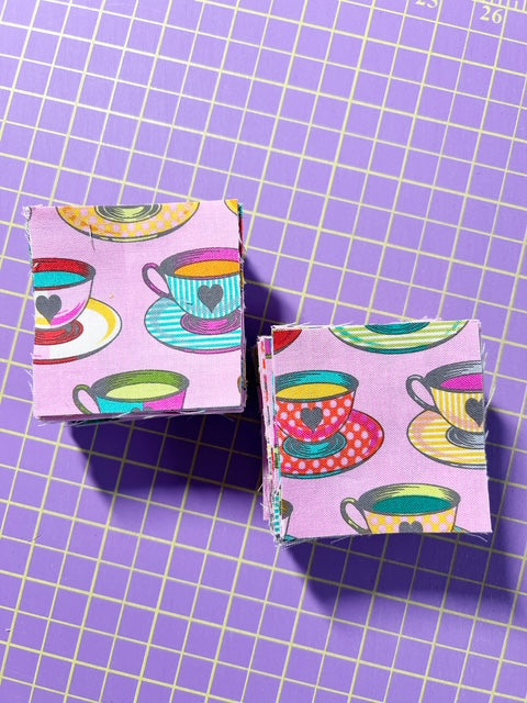 JQ Packs Single Fabric 2.5" Squares Tula Pink Curiouser Tea Cups Precut Fabric