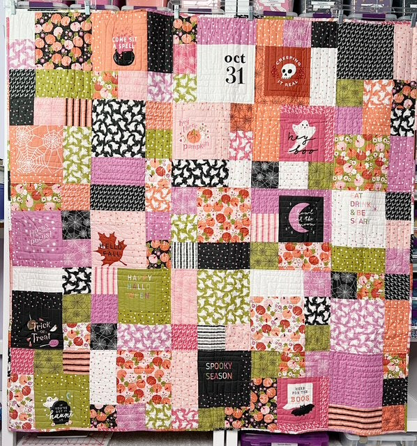 Fabric Talk Halloween Finished Quilt - 64" Square - Hey Boo Fabric and Minky Backing