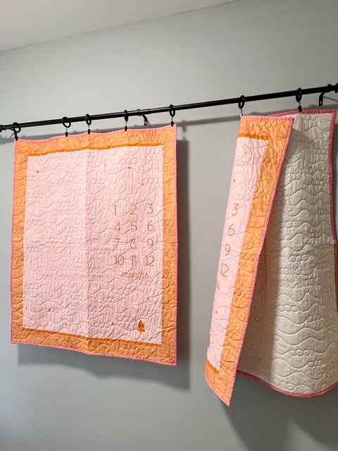“Birthday” Baby Growth Quilt - FINISHED QUILT - Pink - 40" x 48"
