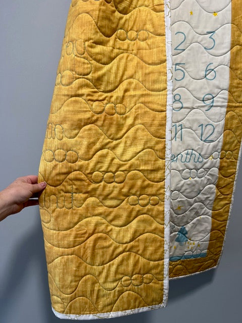 “Birthday” Baby Growth Quilt - FINISHED QUILT - Yellow - 40' X 48"