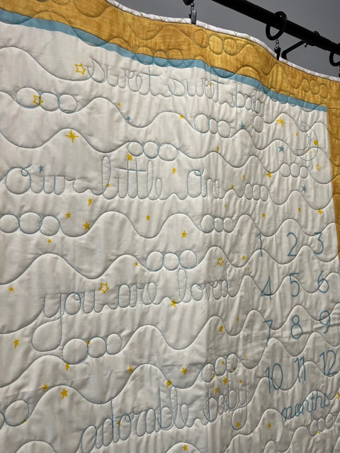 “Birthday” Baby Growth Quilt - FINISHED QUILT - Yellow - 40' X 48"