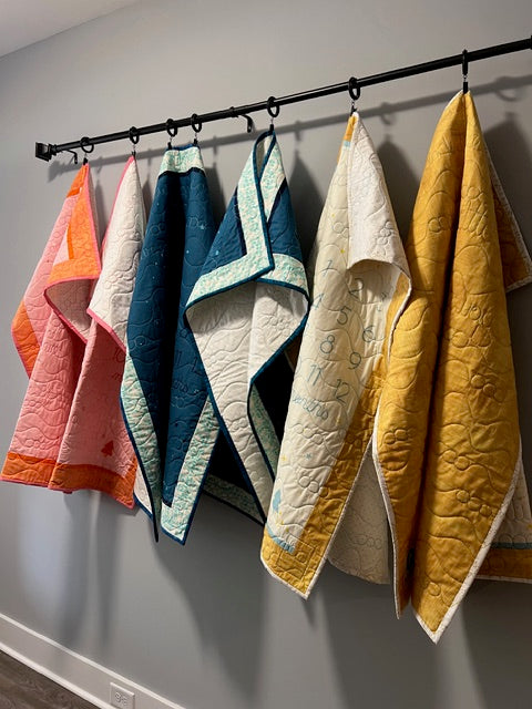 “Birthday” Baby Growth Quilt - FINISHED QUILT - Blue - 40" x 48"