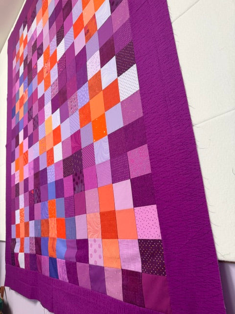 Unfinished Patchwork Quilt Top – Purple & Orange – 64” x 81” Throw Size
