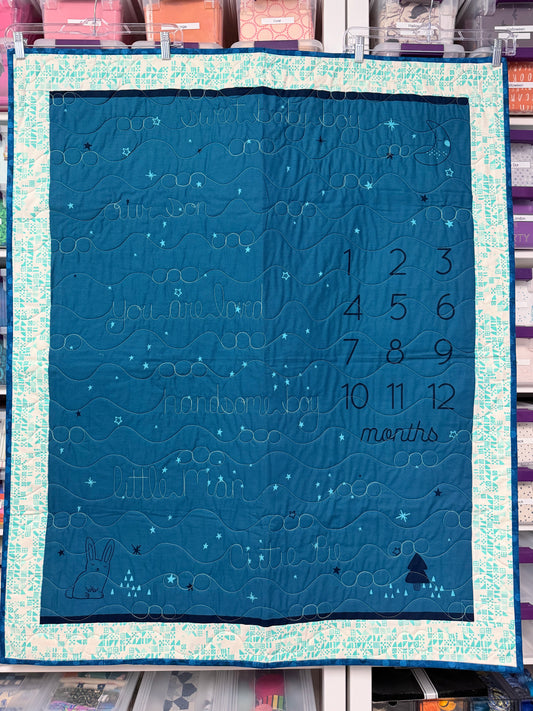 “Birthday” Baby Growth Quilt - FINISHED QUILT - Blue - 40" x 48"