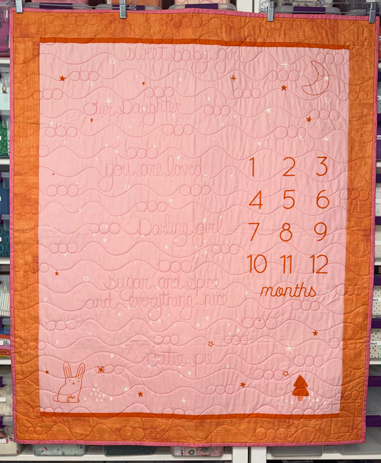 “Birthday” Baby Growth Quilt  - FINISHED QUILT - Pink - 40" x 48"