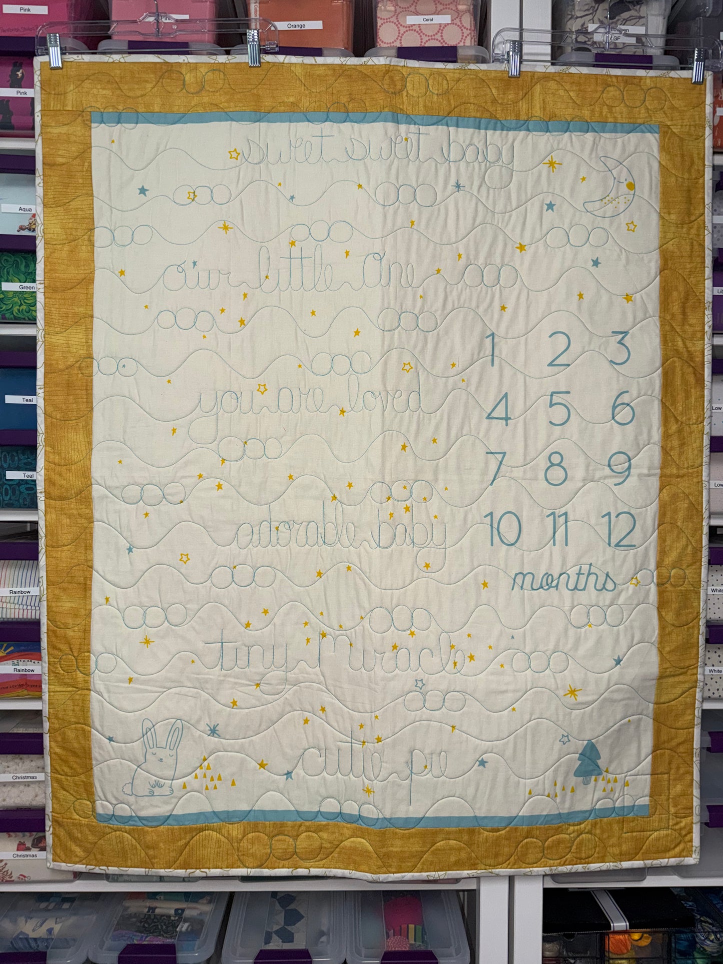 “Birthday” Baby Growth Quilt  - FINISHED QUILT - Yellow - 40' X 48"