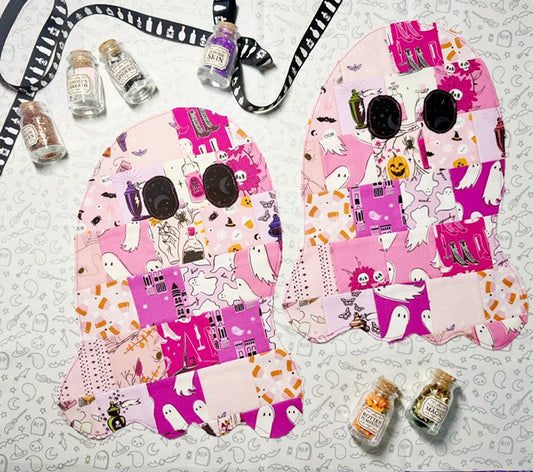 Patchwork Applique - Ghosties - Raw Edge Applique Pink Ghosts