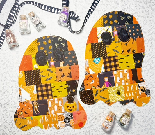 Patchwork Applique - Ghosties - Raw Edge Applique Orange Ghosts