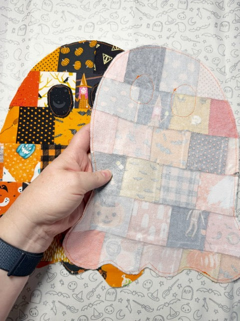 Patchwork Applique - Ghosties - Raw Edge Applique Orange Ghosts
