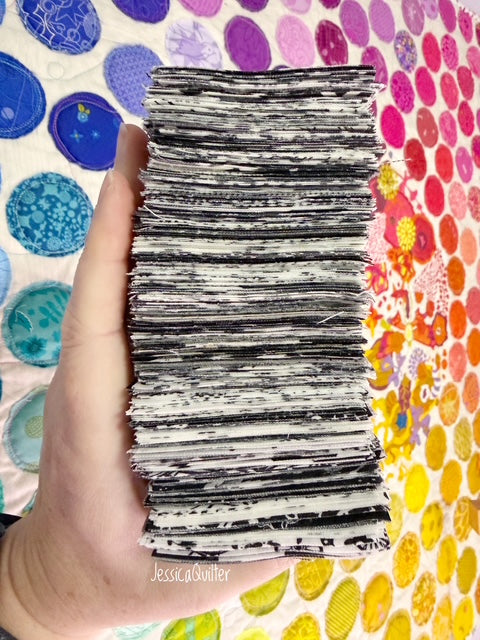 JQ Pack - Black, White and Grey - (400+) 2.5" Squares - Pre Cut Fabrics