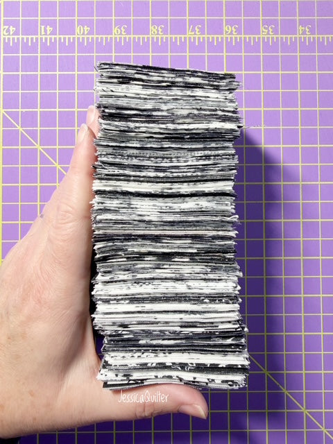 JQ Pack - Black, White and Grey - (400+) 2.5" Squares - Pre Cut Fabrics