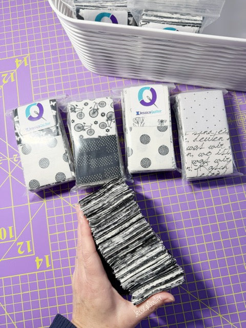 JQ Pack - Black, White and Grey - (400+) 2.5" Squares - Pre Cut Fabrics