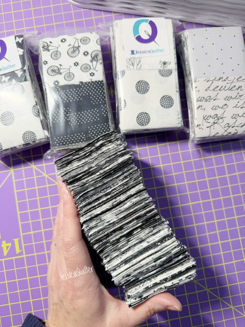 JQ Pack - Black, White and Grey - (400+) 2.5" Squares - Pre Cut Fabrics