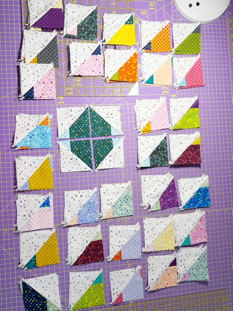 Unfinished Quilt Blocks - Half Square Triangle - Left Over Blocks