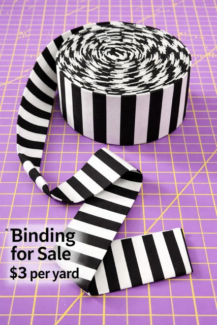 Quilt Binding - Black and White Stripe - Single Fold (3" Wide Strip)