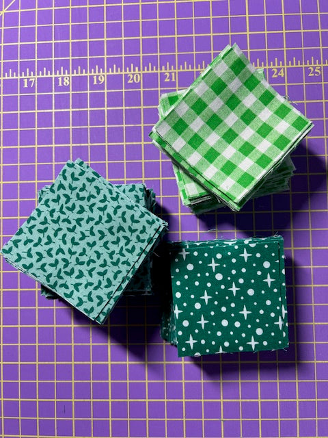 JQ Pack Large Quantity 2.5" Squares (3) Green Prints Precut Fabrics