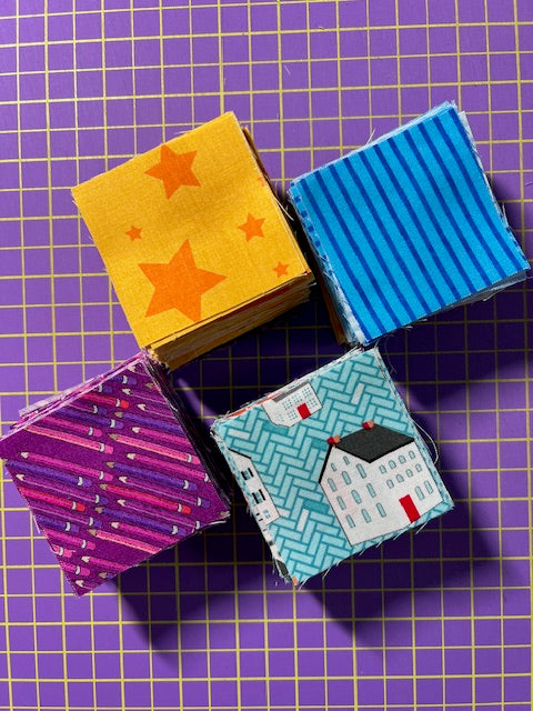 JQ Packs Large Quantity 2.5" Squares Purple/Blue/Yellow Prints Precut Fabrics