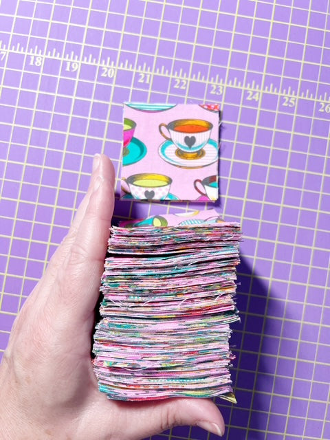JQ Packs Single Fabric 2.5" Squares Tula Pink Curiouser Tea Cups Precut Fabric