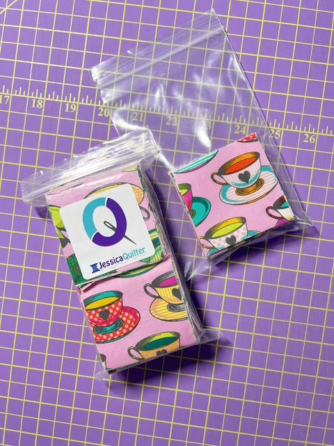 JQ Packs Single Fabric 2.5" Squares Tula Pink Curiouser Tea Cups Precut Fabric