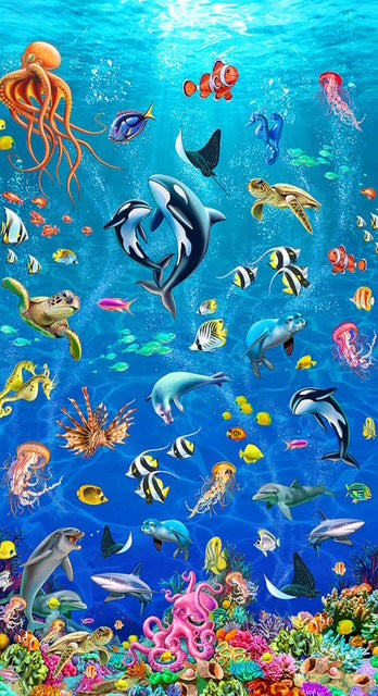JQ Packs Single Fabric 2.5" Squares Sea World Panel Precut Fabric