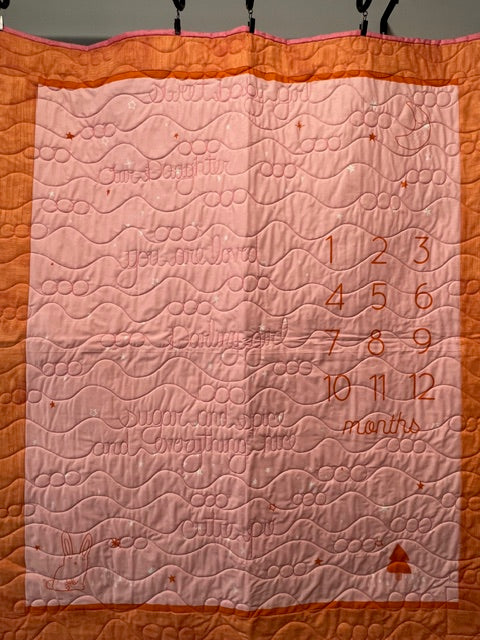 “Birthday” Baby Growth Quilt  - FINISHED QUILT - Pink - 40" x 48"