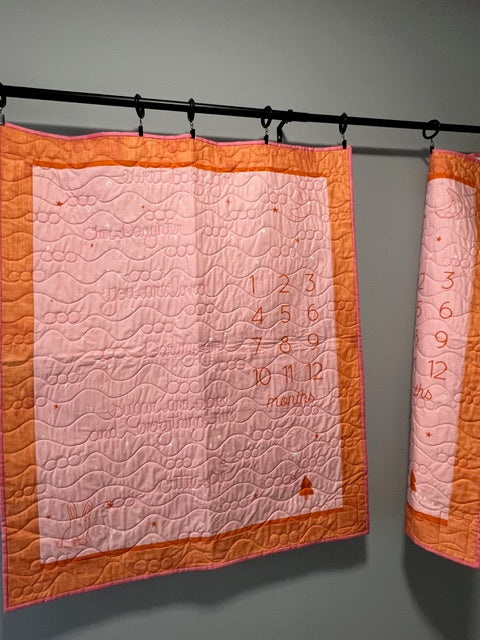 “Birthday” Baby Growth Quilt  - FINISHED QUILT - Pink - 40" x 48"