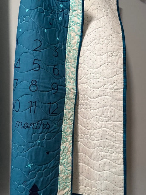 “Birthday” Baby Growth Quilt Blue