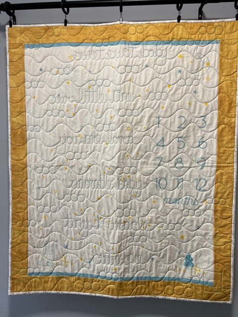 “Birthday” Baby Growth Quilt  - FINISHED QUILT - Yellow - 40' X 48"