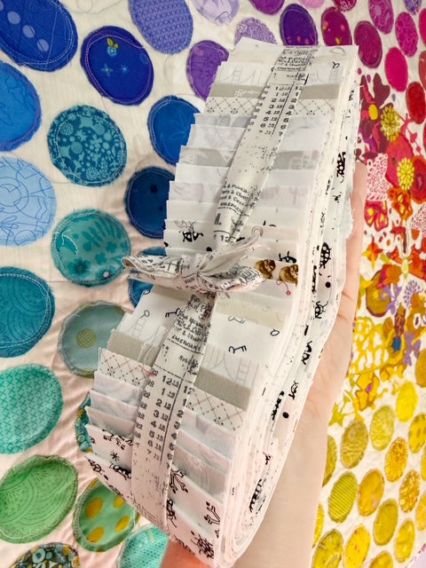 Low Volume Fabric Jelly Roll, 44 Precut 2.5" WOF Quilting Strips, Scrappy Patchwork Fabric Bundle, Neutral Quilt Strips