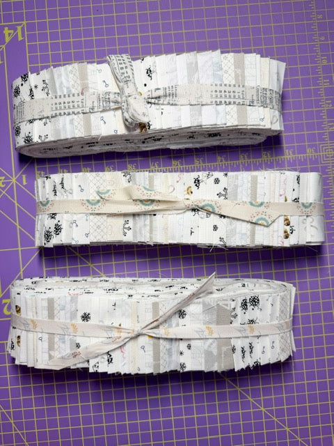 Low Volume Fabric Jelly Roll, 44 Precut 2.5" WOF Quilting Strips, Scrappy Patchwork Fabric Bundle, Neutral Quilt Strips