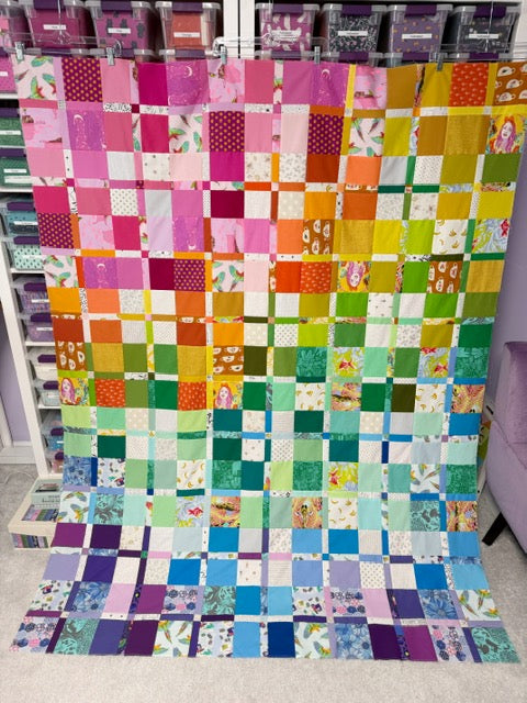 Handmade Plaidish Quilt Top – Unfinished Rainbow Patchwork Quilt Top, 64” x 82”