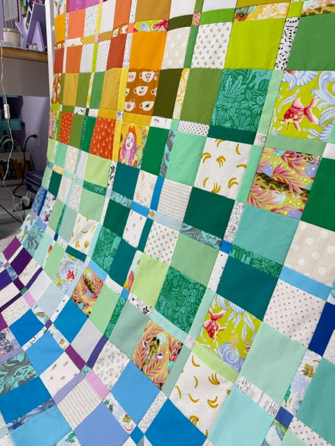 Handmade Plaidish Quilt Top – Unfinished Rainbow Patchwork Quilt Top, 64” x 82”