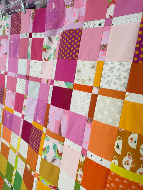 Handmade Plaidish Quilt Top – Unfinished Rainbow Patchwork Quilt Top, 64” x 82”