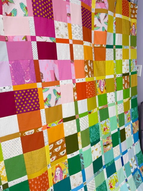 Handmade Plaidish Quilt Top – Unfinished Rainbow Patchwork Quilt Top, 64” x 82”