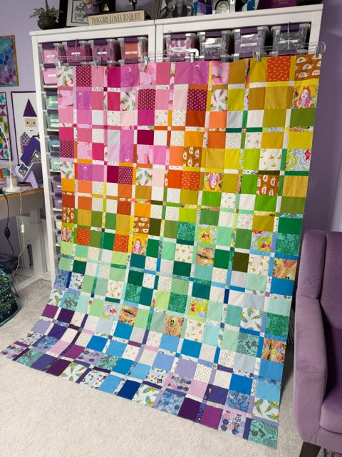 Handmade Plaidish Quilt Top – Unfinished Rainbow Patchwork Quilt Top, 64” x 82”