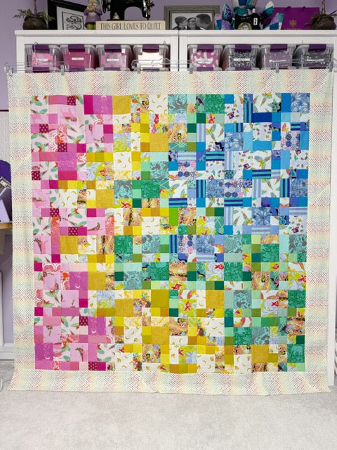 Handmade Rainbow Small Talk Quilt Top, 70” Square – Unfinished Patchwork Quilt Top Ready to Quilt