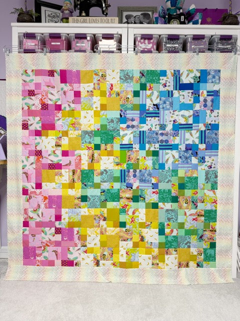 Handmade Rainbow Small Talk Quilt Top, 70” Square – Unfinished Patchwork Quilt Top Ready to Quilt