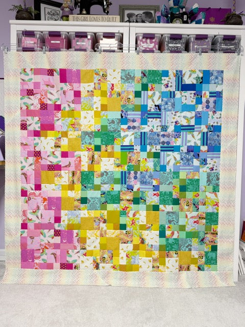 Handmade Rainbow Small Talk Quilt Top, 70” Square – Unfinished Patchwork Quilt Top Ready to Quilt