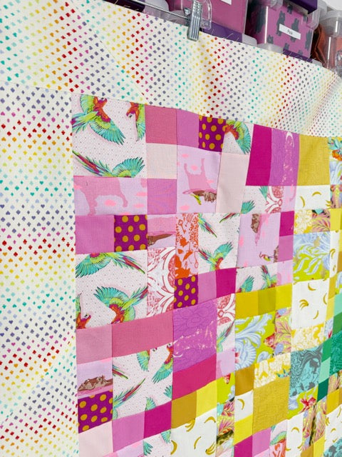 Handmade Rainbow Small Talk Quilt Top, 70” Square – Unfinished Patchwork Quilt Top Ready to Quilt