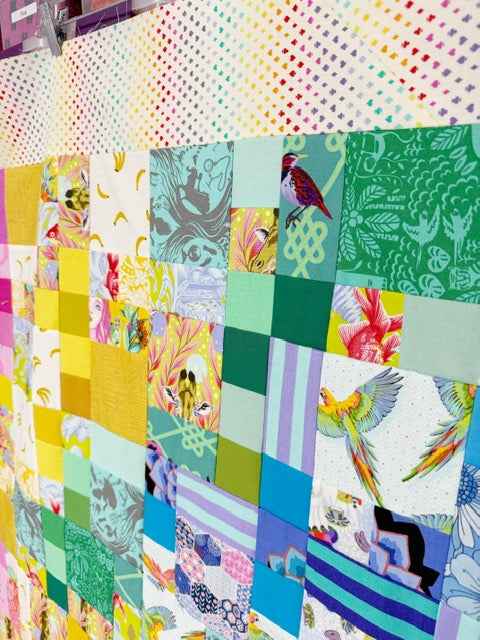 Handmade Rainbow Small Talk Quilt Top, 70” Square – Unfinished Patchwork Quilt Top Ready to Quilt