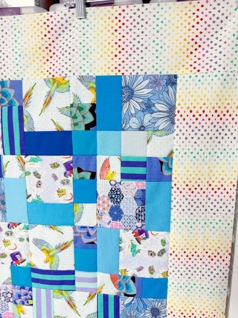 Handmade Rainbow Small Talk Quilt Top, 70” Square – Unfinished Patchwork Quilt Top Ready to Quilt