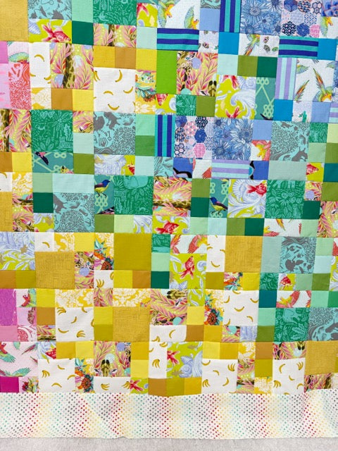 Handmade Rainbow Small Talk Quilt Top, 70” Square – Unfinished Patchwork Quilt Top Ready to Quilt