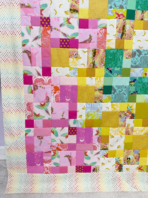 Handmade Rainbow Small Talk Quilt Top, 70” Square – Unfinished Patchwork Quilt Top Ready to Quilt