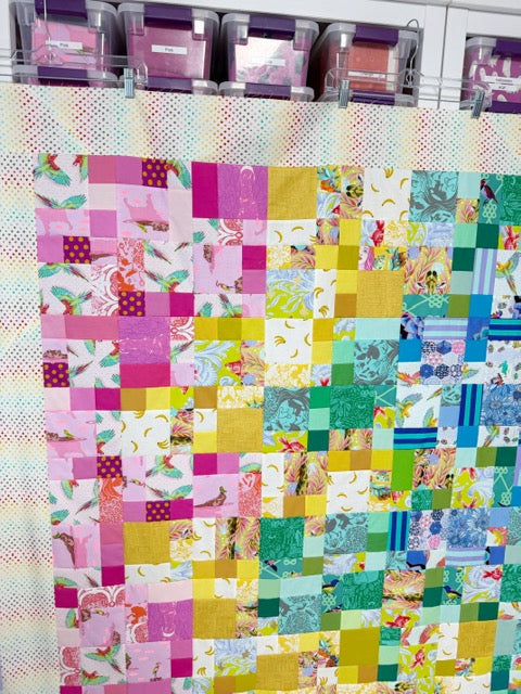 Handmade Rainbow Small Talk Quilt Top, 70” Square – Unfinished Patchwork Quilt Top Ready to Quilt