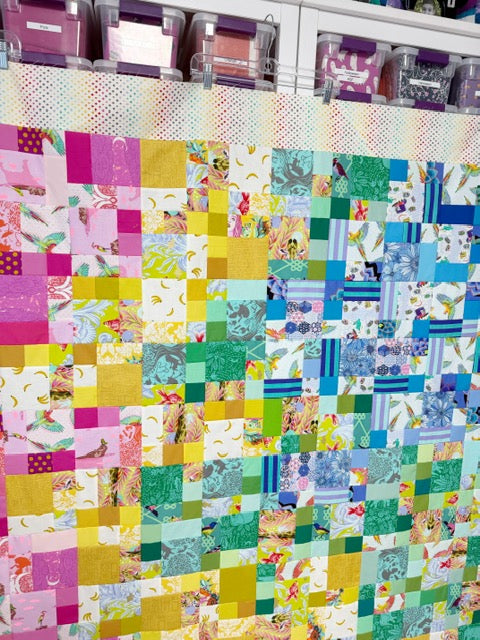 Handmade Rainbow Small Talk Quilt Top, 70” Square – Unfinished Patchwork Quilt Top Ready to Quilt