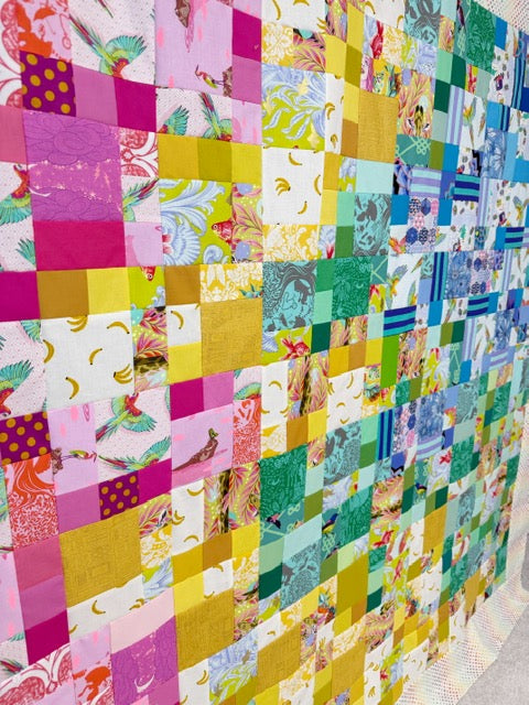 Handmade Rainbow Small Talk Quilt Top, 70” Square – Unfinished Patchwork Quilt Top Ready to Quilt