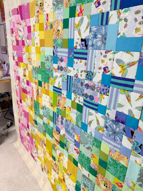 Handmade Rainbow Small Talk Quilt Top, 70” Square – Unfinished Patchwork Quilt Top Ready to Quilt